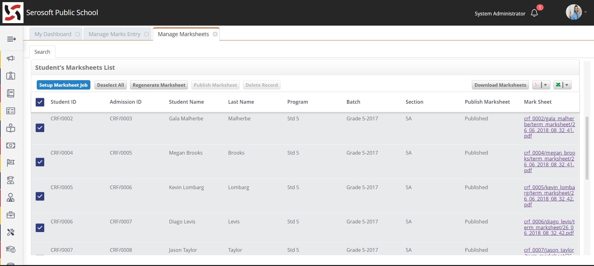 Marksheet Generation