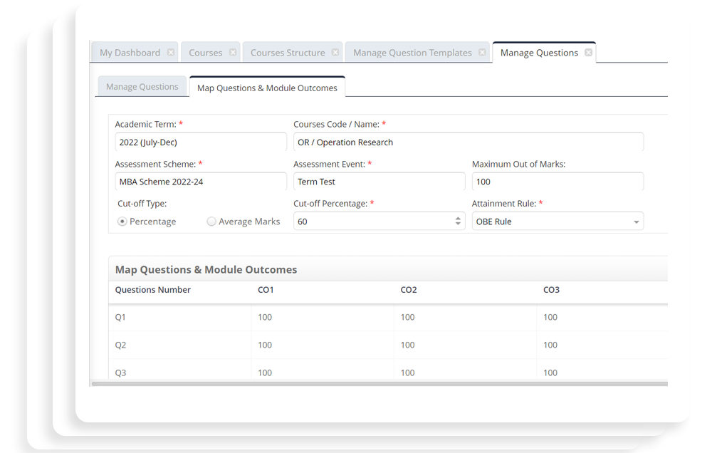 Outcome-based education system dashboard