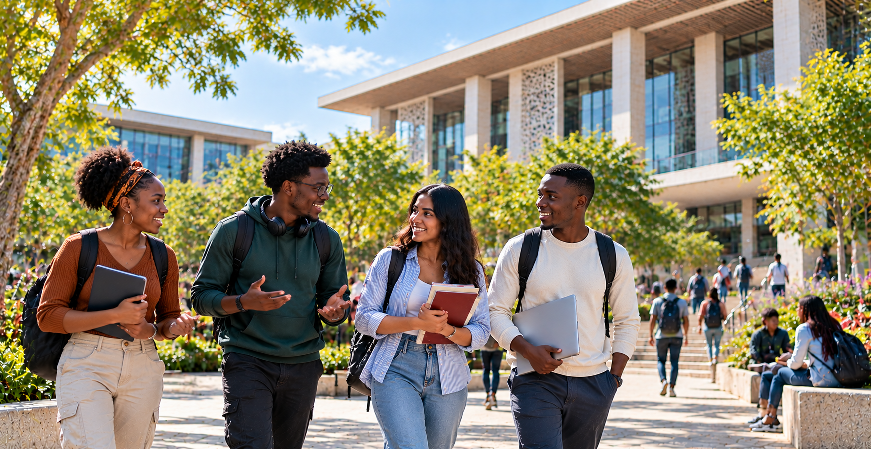 Diverse Students on Campus Walkway